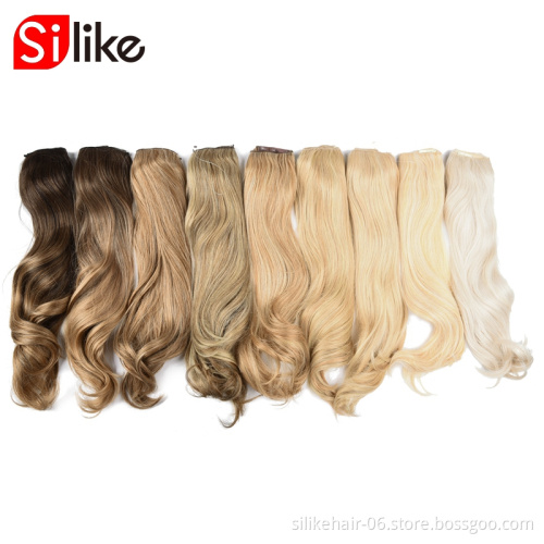 High Quality 18Inch Black Brown Soft Long Wavy 9 Clips Piece Invisible Wire Three Hairpieces Fish Line Synthetic Hair Extensions